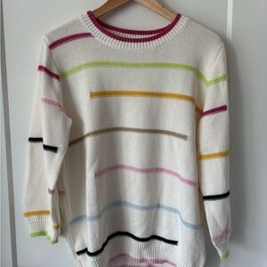 Elliott Lauren White and Pink Crew Neck Sweater